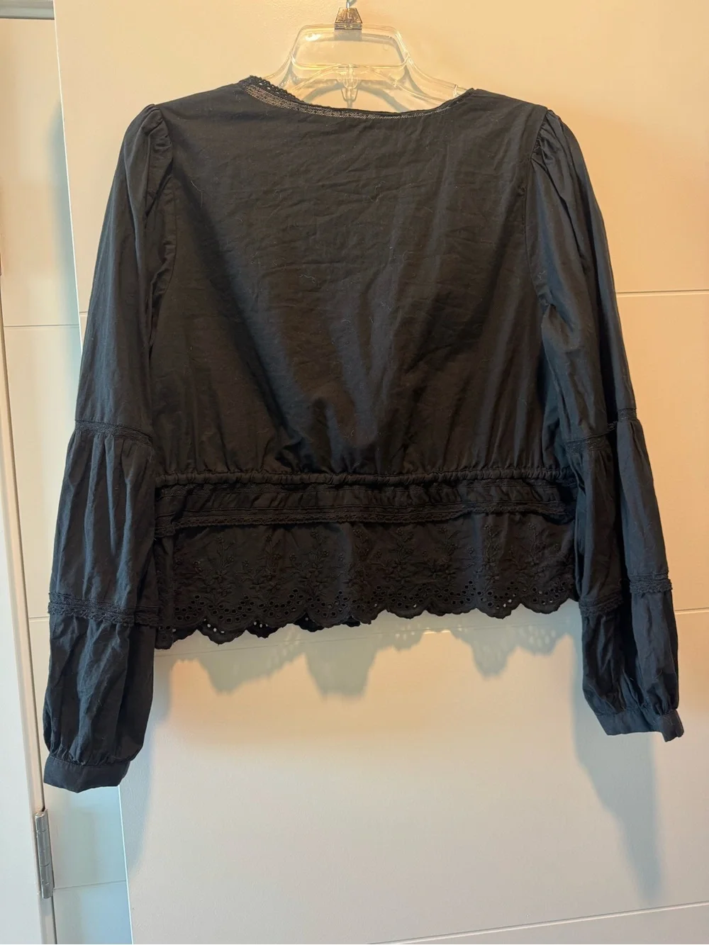 Abercrombie & Fitch Black Eyelet Tie-Front Peasant Top